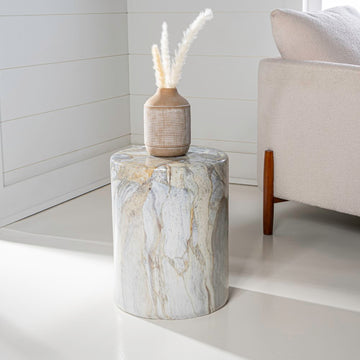 Troy 16" Modern Minimalist Faux Marble Column Indoor/Outdoor Accent Table - JONATHAN Y
